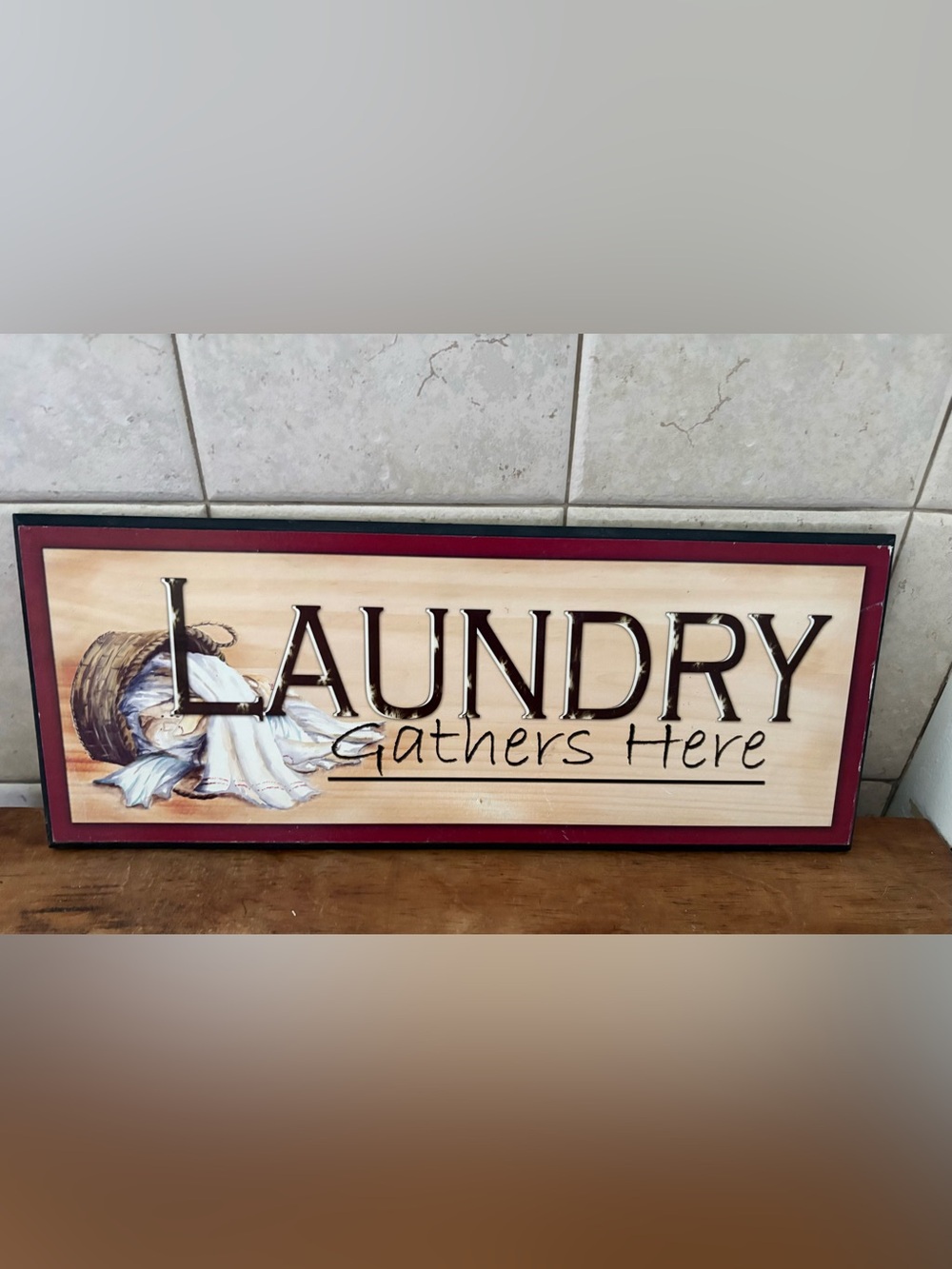 LAUNDRY GATHERS HERE Wood Wall Sign Plaque for Home, Farmhouse Laundry 15x6